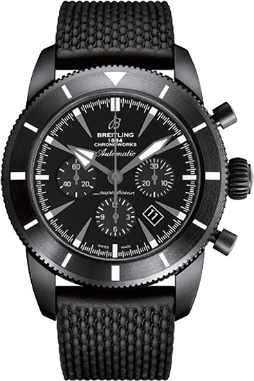 Superocean Heritage Chronograph 46mm Black Ceramic on Black Rubber Strap with Black Dial