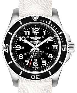 Superocean II 36mm in Steel with Black Bezel on White Sahara Calfskin Leather Strap with Black Dial