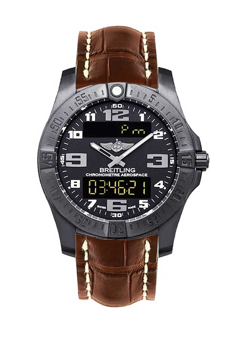 Aerospace Professional Evo Night Mission 43mm in Black Titanium on Brown Crocodile Leather Strap with Volcano Black Dial