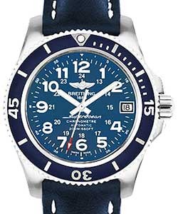 Superocean II 36mm in Steel with Blue Bezel on Blue Calfskin Leather Strap with Blue Dial