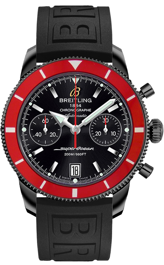 Superocean Heritage Chronograph in Black Steel with Red Bezel on Black Rubber Strap with Volcano Black Dial