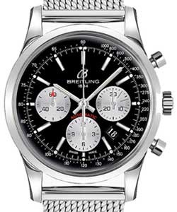 Transocean Chronograph 43mm in Steel on Steel Bracelet with Black Dial