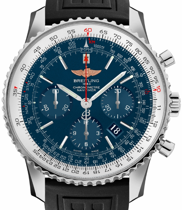 Navitimer 01 Chronograph Automatic 46mm in Steel on Black Rubber Strap with Blue Dial