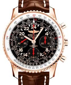 Navitimer Cosmonaute Chronograph in Rose Gold on Brown Crocodile Leather Strap with Black Dial