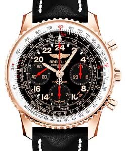 Navitimer Cosmonaute Chronograph in Rose Gold on Black Calfskin Leather Strap with Black Dial