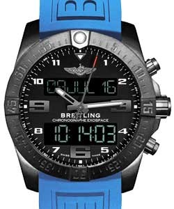 Exospace B55 Chronograph in Black Titanium on Blue Rubber Strap with Volcano Black Dial