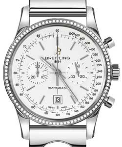 Transocean Automatic 38mm in Steel with Diamond Bezel on Air Racer Bracelet with Silver Dial