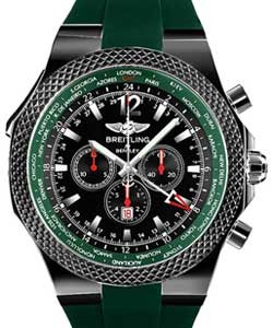 Bentley GMT 49mm in Steel on Green Rubber Strap with Black Dial