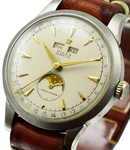 Perpetual Moon Phase Ref 8171 in Steel on Brown Crocodile Leather Starp with Silver Dial