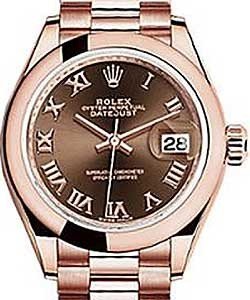 Datejust 28mm Automatic in Rose Gold on Rose Gold President Bracelet with Chocolate Roman Dial