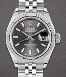 Datejust 28mm in Steel with White Gold Fluted Bezel on Jubilee Bracelet with Dark Grey Index Dial