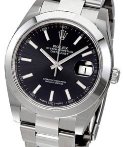 Datejust 41mm in Steel with Smooth Bezel on Steel Oyster Bracelet with Black Index Dial