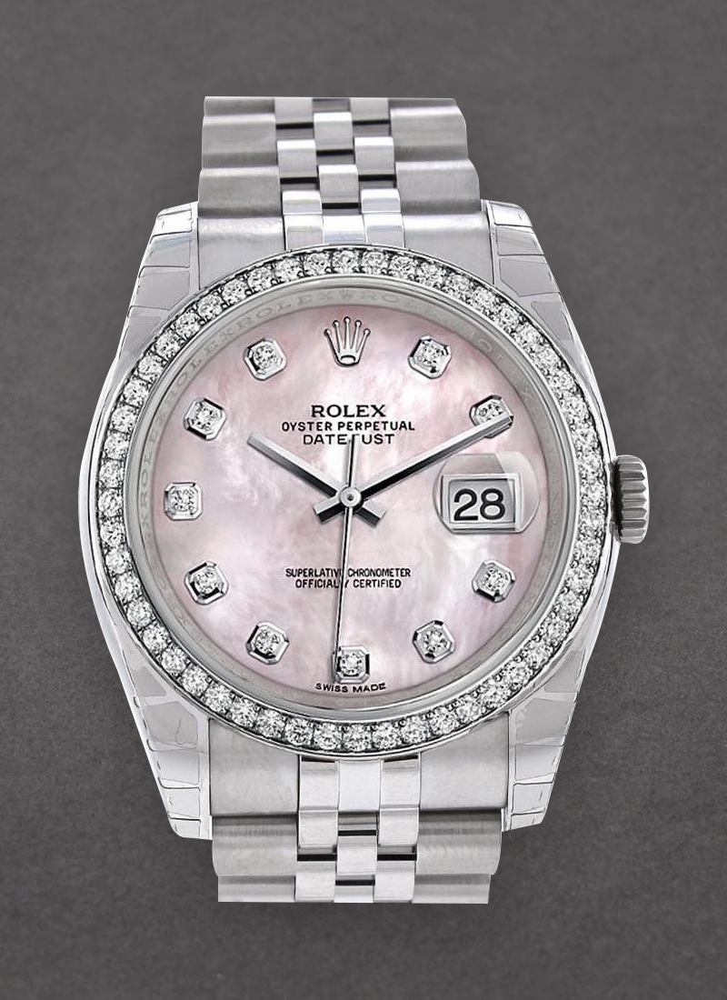 Rolex Unworn Datejust 36 mm in Steel with White Gold Diamond Bezel