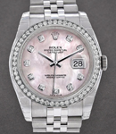 Datejust 36 mm in Steel with White Gold Diamond Bezel on Steel Jubilee Bracelet with Pink MOP Diamond Dial