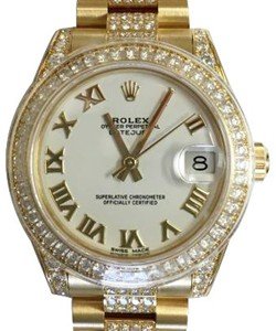 President Mid Size 31mm in Yellow Gold with Diamond Bezel on Yellow Gold Diamond President Bracelet with Roman Dial