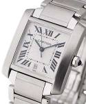 Tank Francaise Large Size in Stainless Steel on Steel Bracelet with Silver Dial