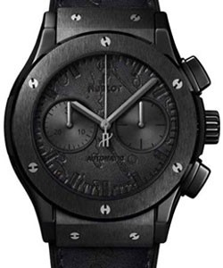 Classic Fusion 45mm in Black Ceramic On Black Leather Strap with Black Dial