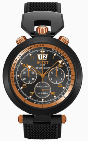 Sportster Saguaro 46mm in DLC-Coated Steel with Rose Gold Bezel on Black Rubber Strap with Black Arabic Dial