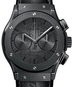Classic Fusion 45mm Chronograph in Black Ceramic On Black Calfskin Leather Strap with Black Dial