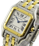 Panther De Mid Size in Steel with Yellow Gold Bezel on Steel and Yellow Gold Bracelet with Silver Dial