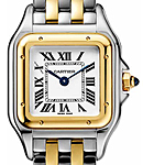 Panther De  Small Size in Steel with Yellow Gold Bezel on Steel and Yellow Gold Bracelet with Silver Dial