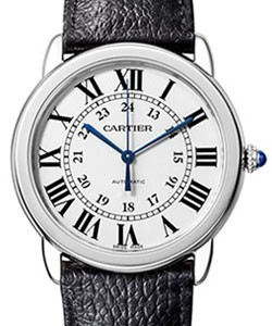 Ronde Solo 36mm Automatic in Steel on Black Calfskin Leather Strap with Silver Dial