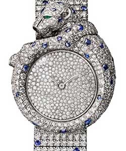 Feline de Cartier in White Gold with Diamond Bezel on White Gold Diamond Bracelet with Diamonds Dial