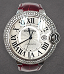 Ballon Bleu De 42mm in White Gold with Diamond Bezel on Pink Alligator Leather Strap with White Roman and Silver Dial