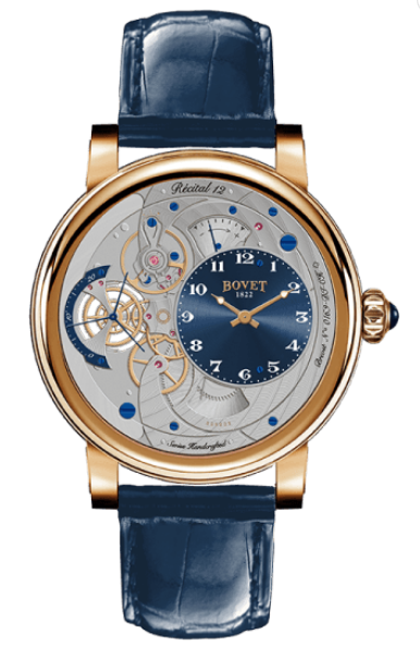 Dimier Recital 12  Monsieur Dimier Power Reserve in Rose Gold on Crocodile Leather Strap with Blue Dial