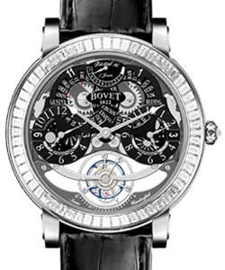 Dimier Recital 16 Tourbillon 46mm in White Gold with Baguette Diamonds Bezel on Black Crocodile Leather Strap with Black Dial