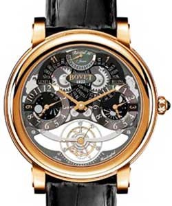 Dimier Recital 16 Tourbillon 46mm in Rose Gold on Black Crocodile Leather Strap with Black MOP Dial