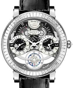 Dimier Recital 16 Tourbillon 46mm in White Gold with Baguette Diamonds Bezel on Black Crocodile Leather Strap with White Dial