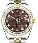 Mid Size 2-Tone Datejust in Steel with YG Diamond Bezel on Jubilee Bracelet with Black MOP Diamond Dial