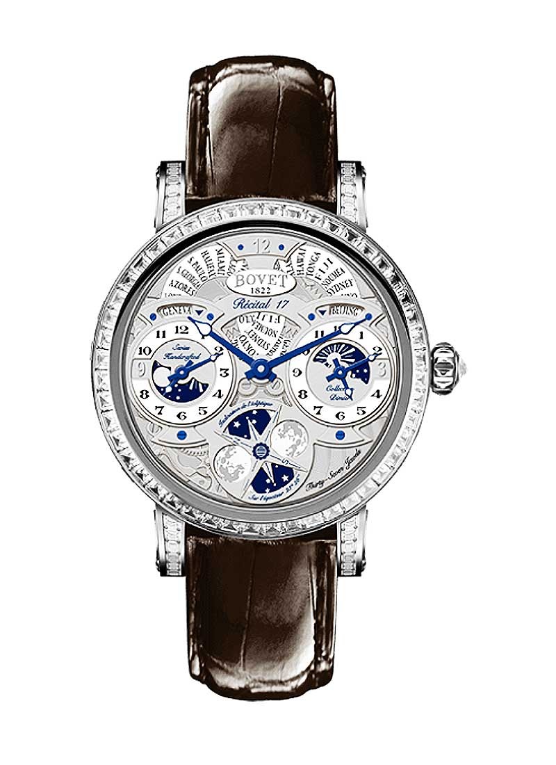 Bovet Dimier Recital 17 Moon Phase 45.3mm in White Gold with Baguette and Lugs on Bezel