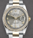 Datejust in Steel with Diamond Bezel on Steel and Yellow Gold Oyster Bracelet with Steel Roman Dial