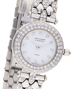 Classique Round in White Gold with 2 Row Diamond Bezel on White Gold Diamond Bracelet with White Diamond Dial
