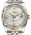 Datejust 36mm in Steel with Yellow Gold Fluted Bezel on Jubilee Bracelet with Silver Floral Dial