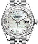 Datejust 28mm in Steel and White Gold Diamond Bezel on Bracelet with White MOP Diamond Dial