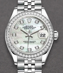 Datejust 28mm in Steel and White Gold Diamond Bezel on Bracelet with White MOP Diamond Dial