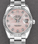 Mid Size 31mm Datejust in Steel with Fluted Bezel on Steel Oyster Bracelet with Pink MOP Diamond Dial