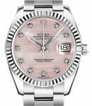 Mid Size 31mm Datejust in Steel with Fluted Bezel on Steel Oyster Bracelet with Pink MOP Diamond Dial