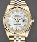 Datejust 36mm in Yellow Gold with Fluted Bezel on Jubilee Bracelet with White MOP Diamond Dial