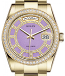Day-Date 36mm in Yellow Gold with Diamond Bezel on Oyster Bracelet with Lavender Jade Carousel Diamond Dial