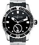 Diver 40mm Automatic in Steel with Rubberized Black Rotating Bezel on Black Rubber Strap with Black Dial set of 8 Diamonds