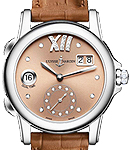 Classic Dual Time 37.5mm in Steel on Brown Crocodile Leather Strap with Brown Sunray 32 Diamonds Dial