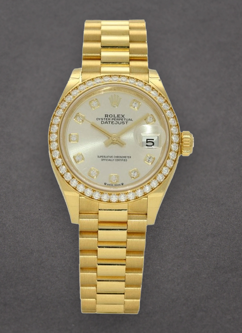 Rolex Unworn Datejust 28mm in Yellow Gold with Diamond Bezel