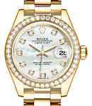 Ladies President 28mm with Diamond Bezel on Yellow Gold President Bracelet with Mother of Pearl Diamond Dial