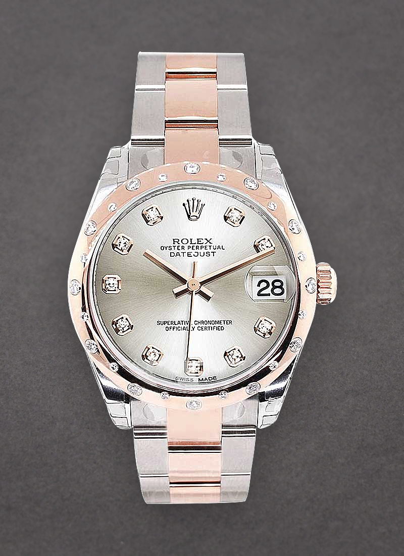 Rolex Unworn Datejust Mid Size 31mm in Steel with Rose Gold Diamond Bezel