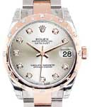 Datejust Mid Size 31mm in Steel with Rose Gold Diamond Bezel on Oyster Bracelet with Silver Diamond Dial