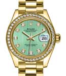 President 28mm in Yellow Gold with Diamond Bezel on President Bracelet with Mint Green Diamond Dial